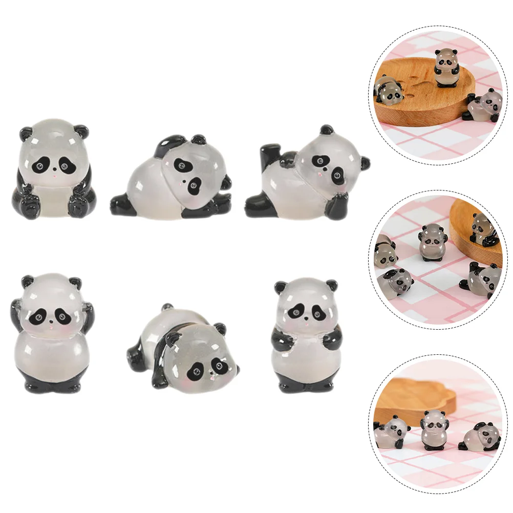 

6 Pcs Micro Landscape Panda Animal Ornaments Lovely Figurine Mini Bookshelf Decor Miniature Figurines Small Statue Resin Model