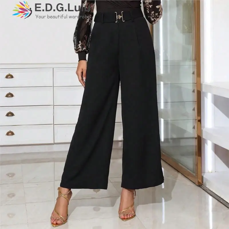 

EDGLuLu New Fashion Wide Leg Pants Women 2023 Vintage High Waist Straight Pants Chic Casual Loose Full Length Black Pants 1003