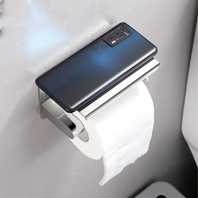 Toilet Paper Holder Toilet Roll Holder 304 Stainless Steel with Phone Shelf