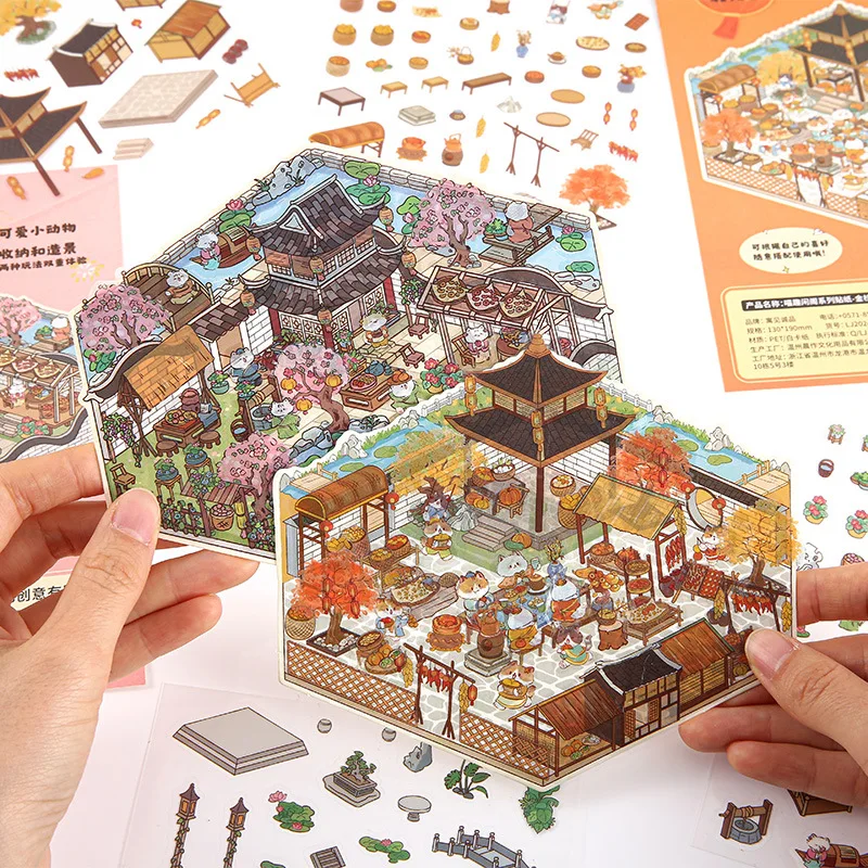 3D Children Cute Cartoon Cat Fashion Style Mini Landscape Stickers Decals Miniature Stress Relief for Kids Adults Toys Sticker