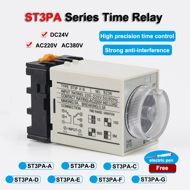 St3pa Aa/b/c/d/e/f/g Series Time Relay / Timer (ac 220v 110v Dc 24v
