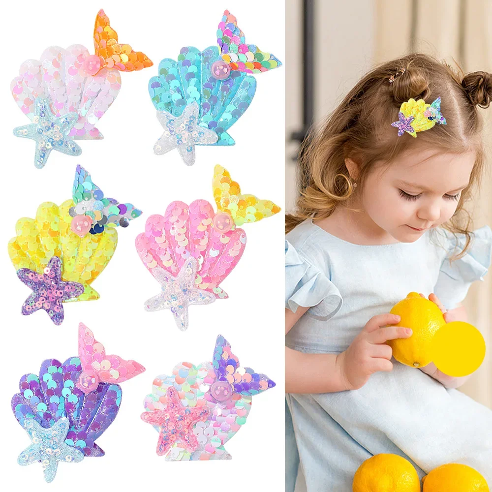 2pc neue Pailletten Fischschwanz Muschel Seestern süße Prinzessin Baby Mädchen Haarnadeln Haars pangen Kinder Kopf bedeckung Kinder Haarschmuck