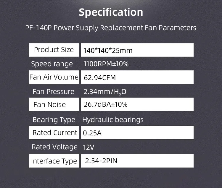 12CM/14CM PSU Power Fan Power Supply Fan 2.54-2PIN Power Supply Connector 1100-1