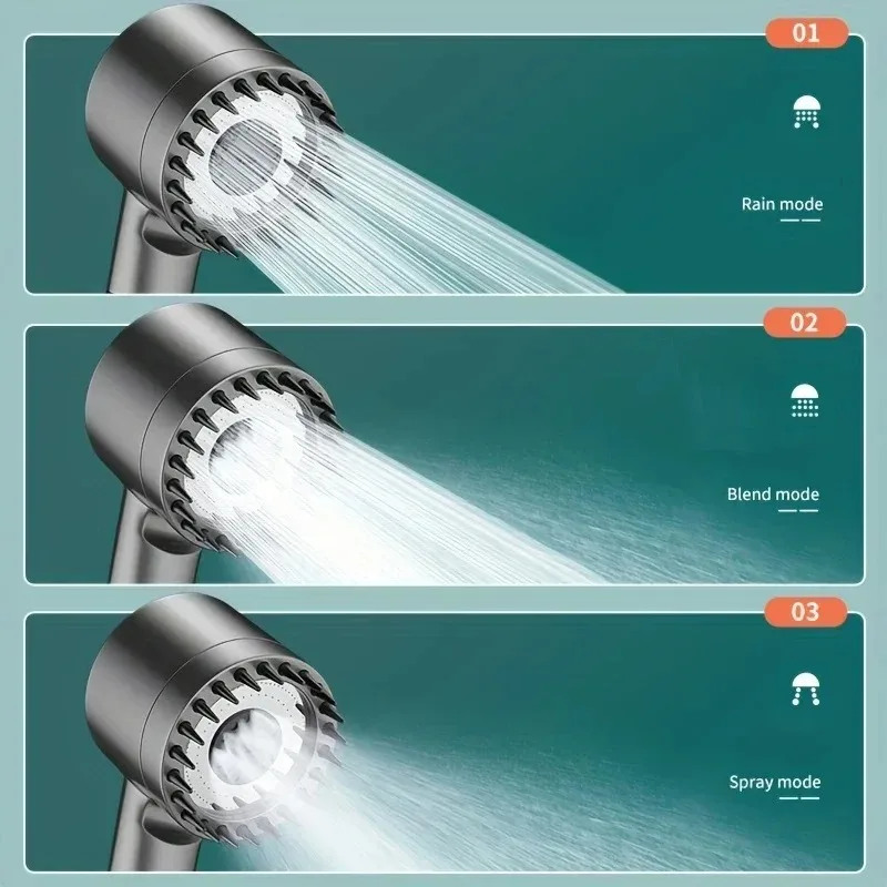 Description Picture 6 of item4 Modes Boosted Shower Head household One-Key Stop Water Massage handheld Shower Head With Filter Element Bathroom Accessories