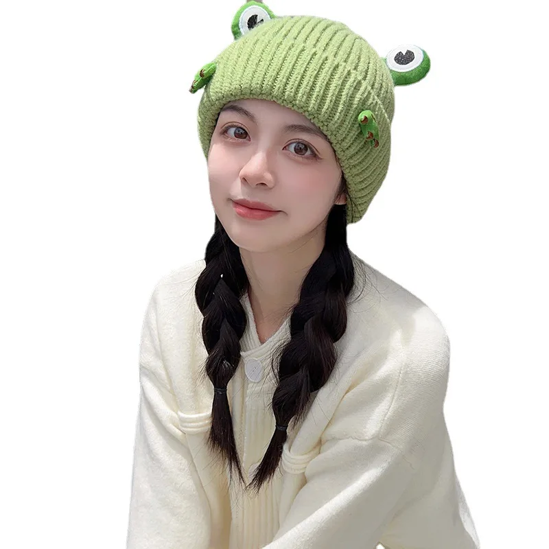 New Japanese Streetwear Harajuku Beanie Frog  Knitted Hat Women Autumn Winter Cute Frog Cap 5