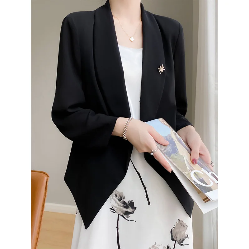 2023 Summer New Triacetate Fiber Blazer for Women High Fashion Commuter Goddess Slim Relaxed Versatile Solid Small Suit