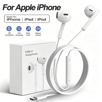 Auricolari Cablati Originali per Apple iPhone 17 16 15 14 13 12 11 Pro Max USB-C Lightning 3.5mm Cuffie X XR 8 Accessori per Telefono
