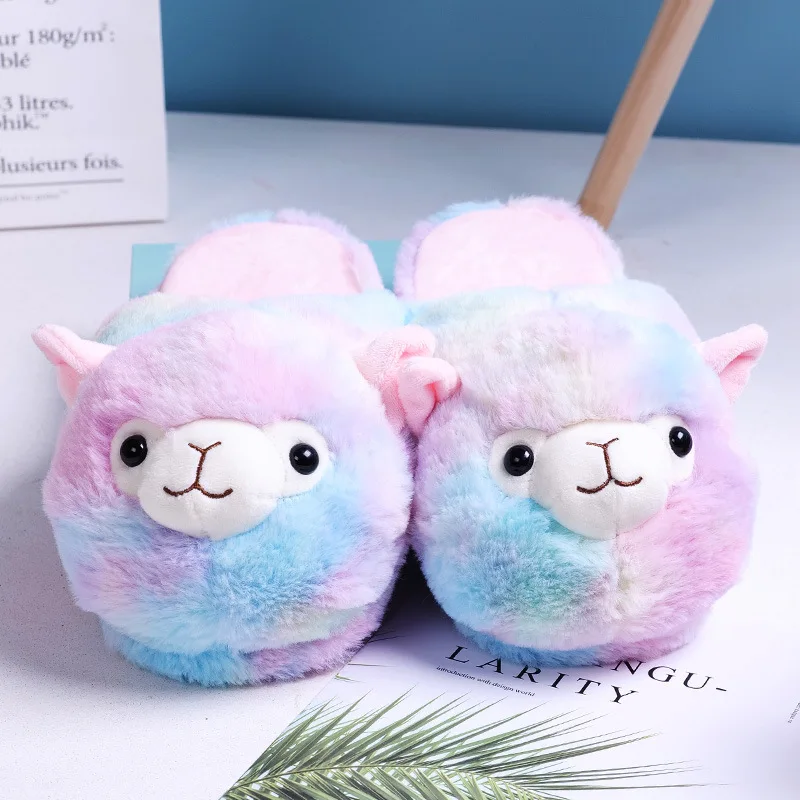 

Lovely Alpaca Plush Slippers for Women Kawaii Fluffy Winter Warm Slippers Indoor Woman Fashion Winter Plush Slippers Funny Shoes