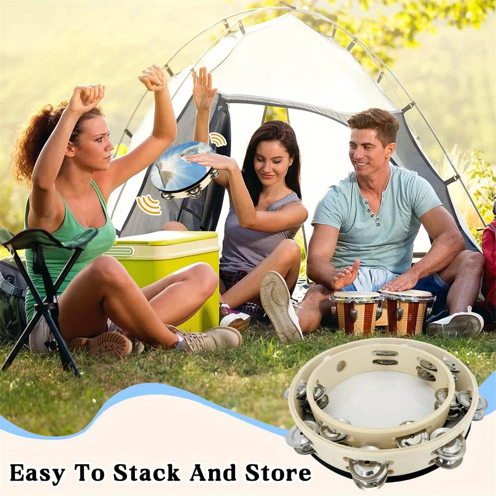 8/10-inch Blue Sky Dove Tambourine Double Row Bells Hand Drum Percussion For Dance Party Music Room