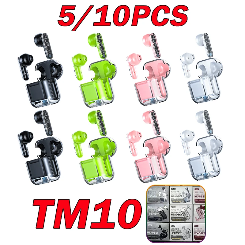 

5/10PCS TM10 TWS Bluetooth Earphone Wireless Headset Earbuds Wholesale Transparent HiFi Smart Headphone pk F9-5C E7S M10