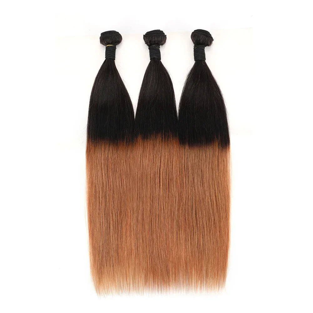 Straight Hair Bundles Human Hair Bundles 18Inch 3Bundles Deals T1B30 Ombre Brown Brazilian Weave Extension