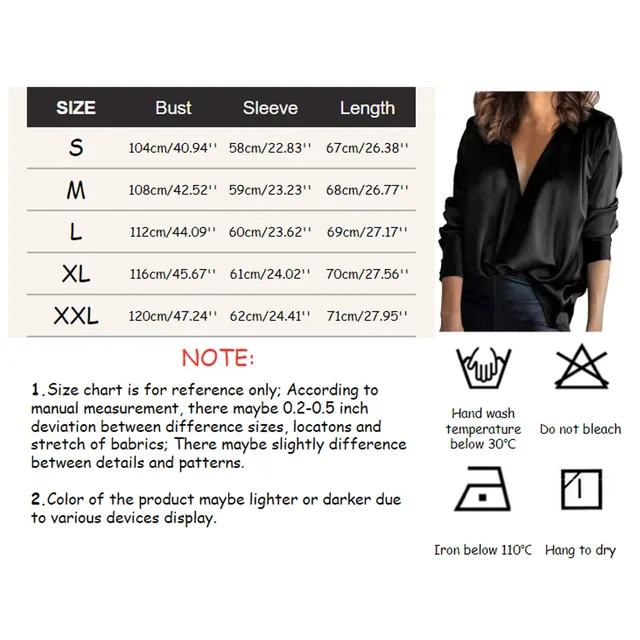 Fashion Blouse Solid V-Neck Shirt Satin Silky Soft Long Sleeve Casual Top Blouse Women Clothing 6