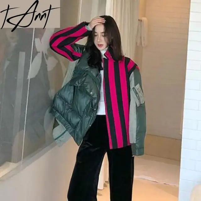 TANNT Women Parkas 2024 Autumn Winter Coat Full Sleeve patchwork woolen Warm Overcoat New Excellent product recommendation