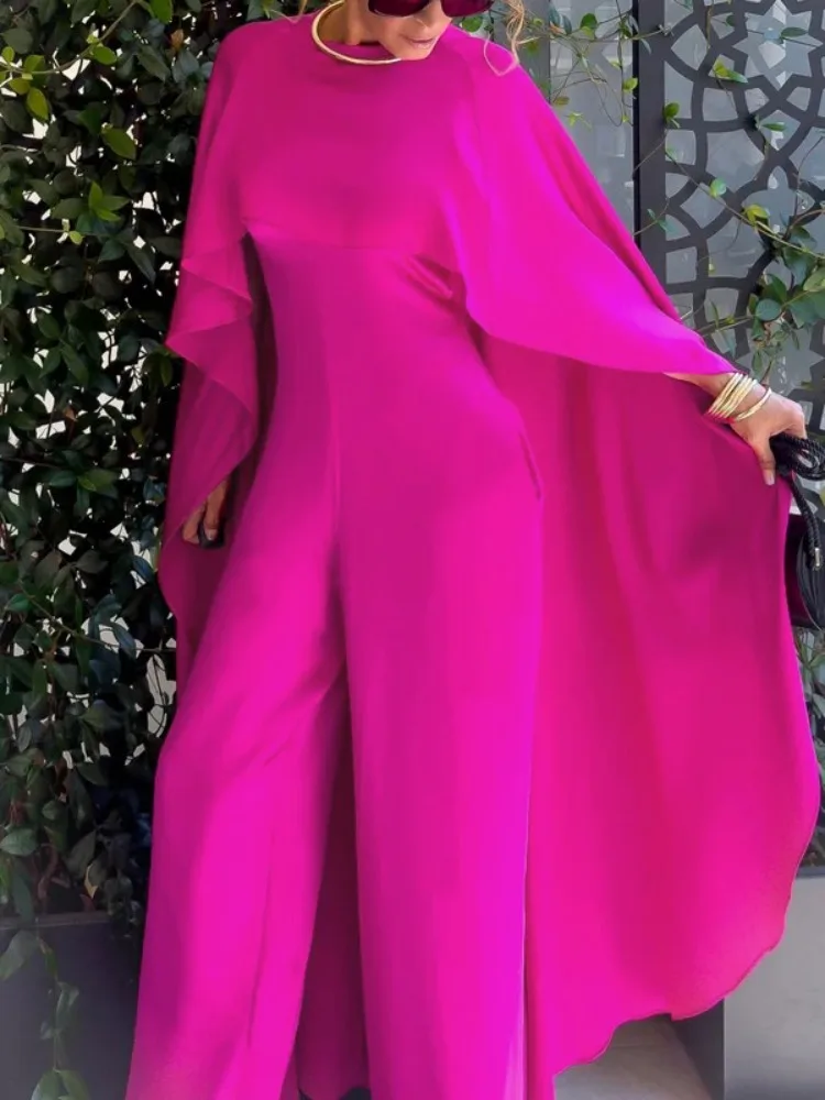 Uoozee Women's Solid Color Cape Style Jumpsuits 2025 New High Waisted Wide Leg Loose Elegant Party Evening One-piece Outfits 1