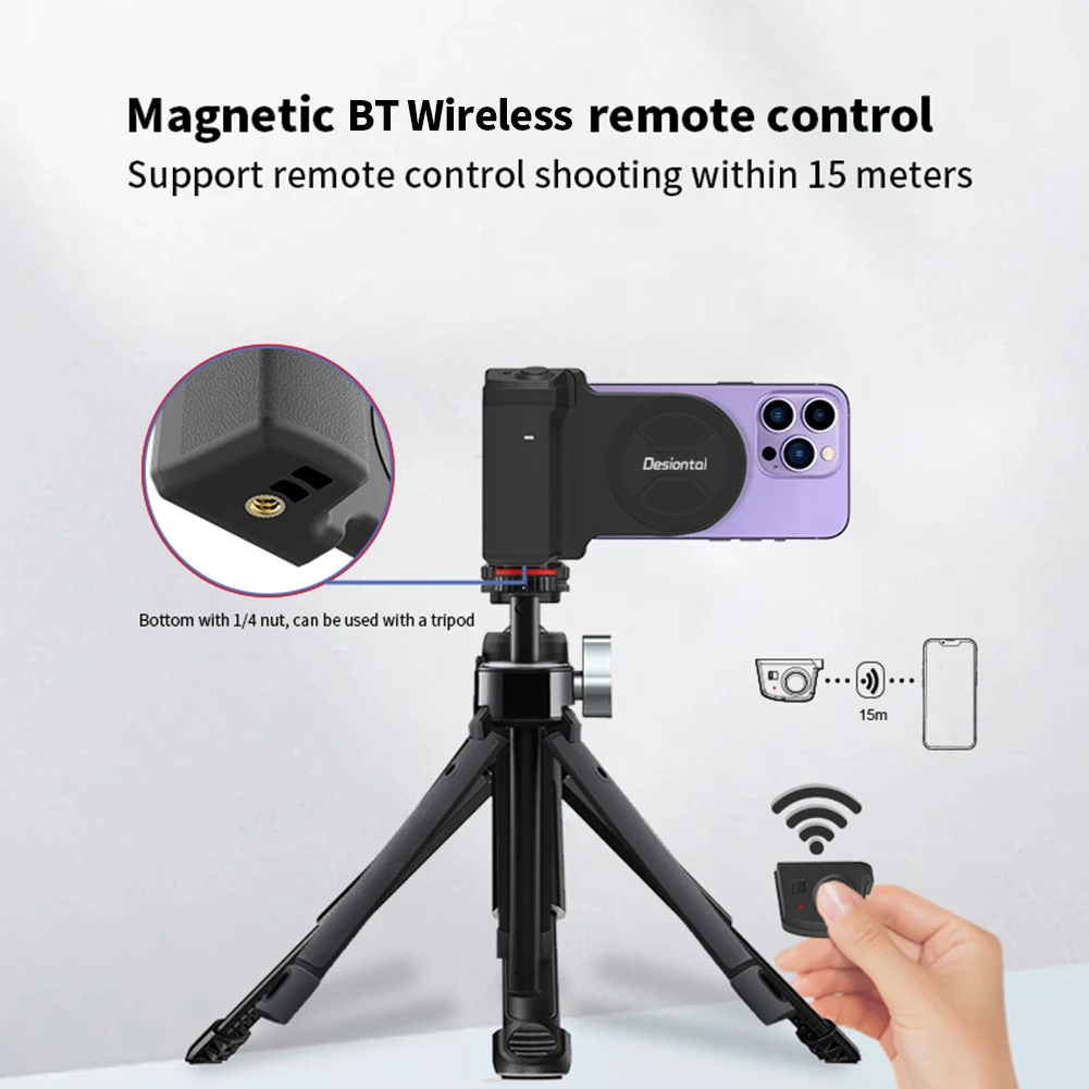 Magnetic Phone Camera Grip Handle Holder Bluetooth-Compatible Tripod Adapter Vertical Horizontal Shooting for Phone mobile phone holder smartphone shooting holder phone camera shutter grip