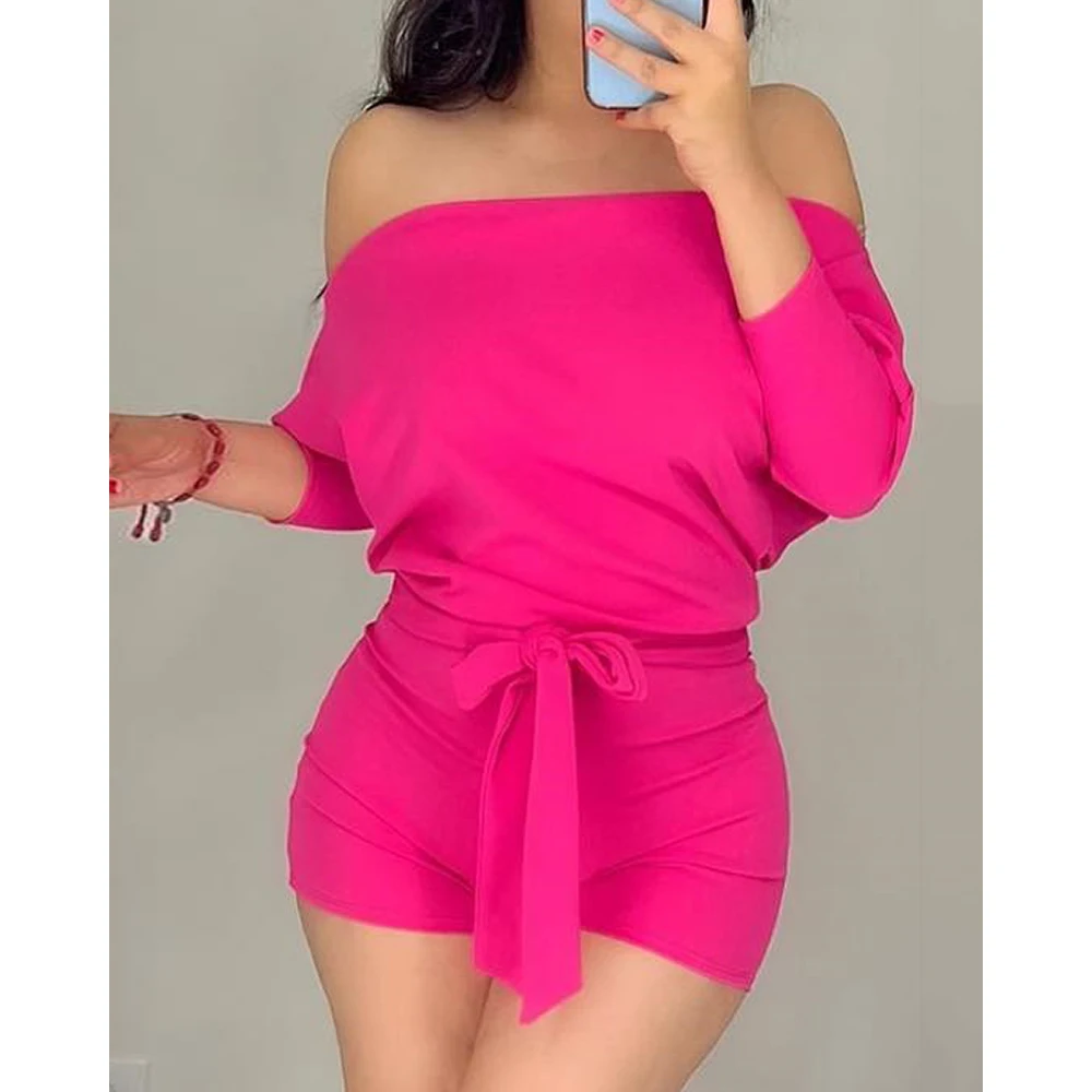 Jumpsuit Daily Wear Shorts 2022Women Summer Wine Glass Print Colorblock Off ShoulderOne Piece Romper Sexy Red Short