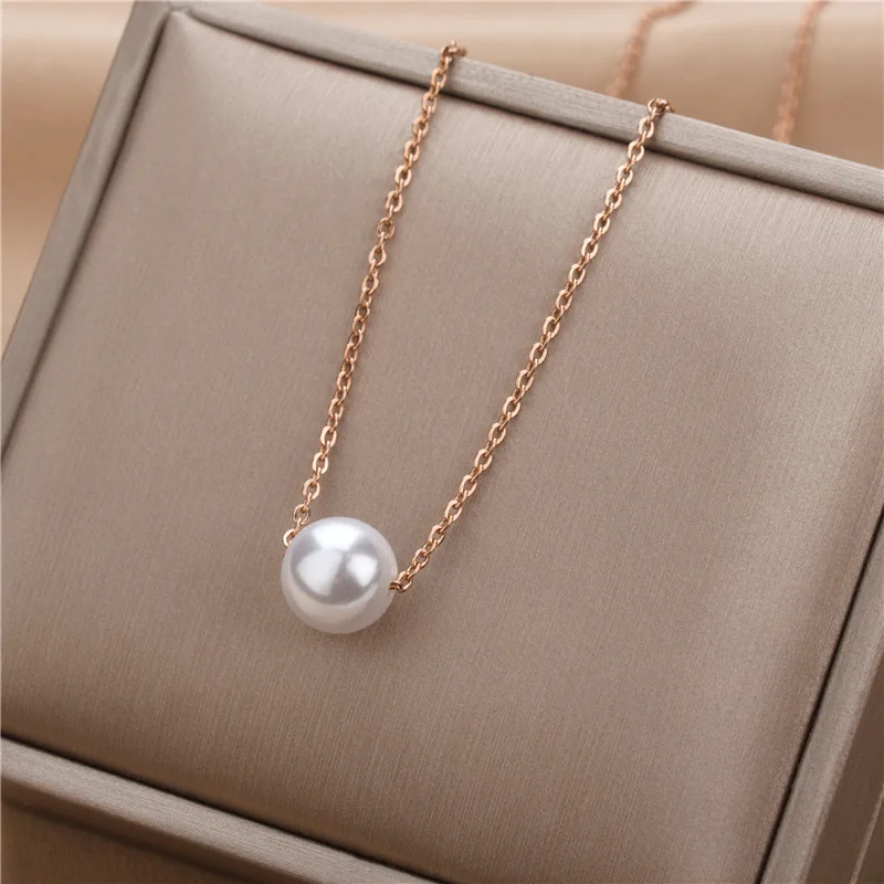

Light luxury imitation pearl stainless steel necklace for women