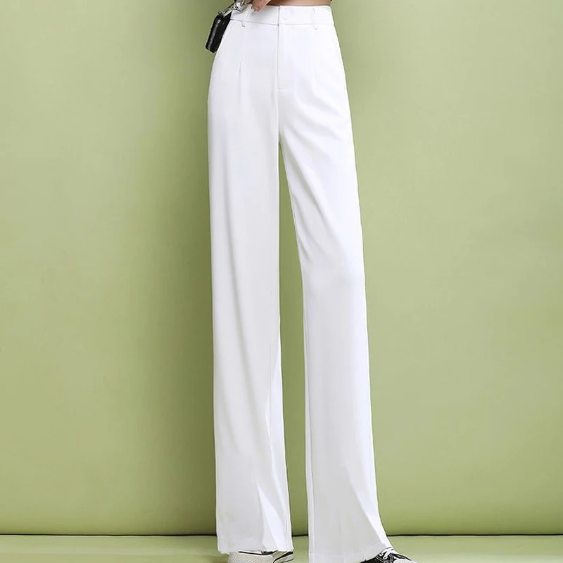 2023 Summer New Zipper Solid Color High Waist Wide Leg Trousers Women Temperament Trousers Korean Style Elegant Female Clothing