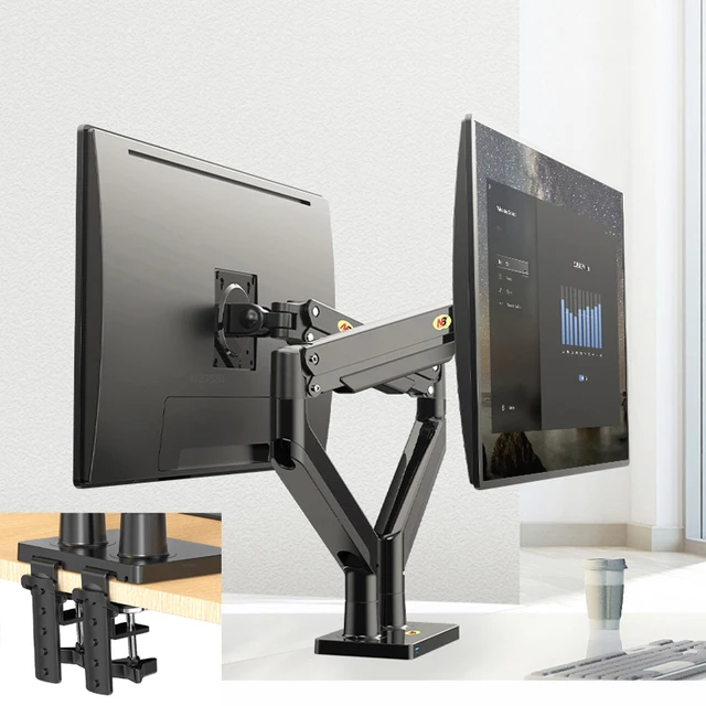 NB G32 Aluminum Alloy Gas Spring Arm Full Motion 22-32 Dual LCD LED Monitor Mount Monitor Holder Support Load 3-15 kgs Each