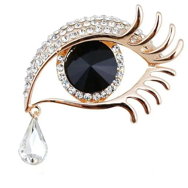 Fashion Tearful Big Eyed Crystal Brooch Diamond Studded Long Eyelashes Eye And Chest Flowers UNISEX Banquet Dresses Accessories