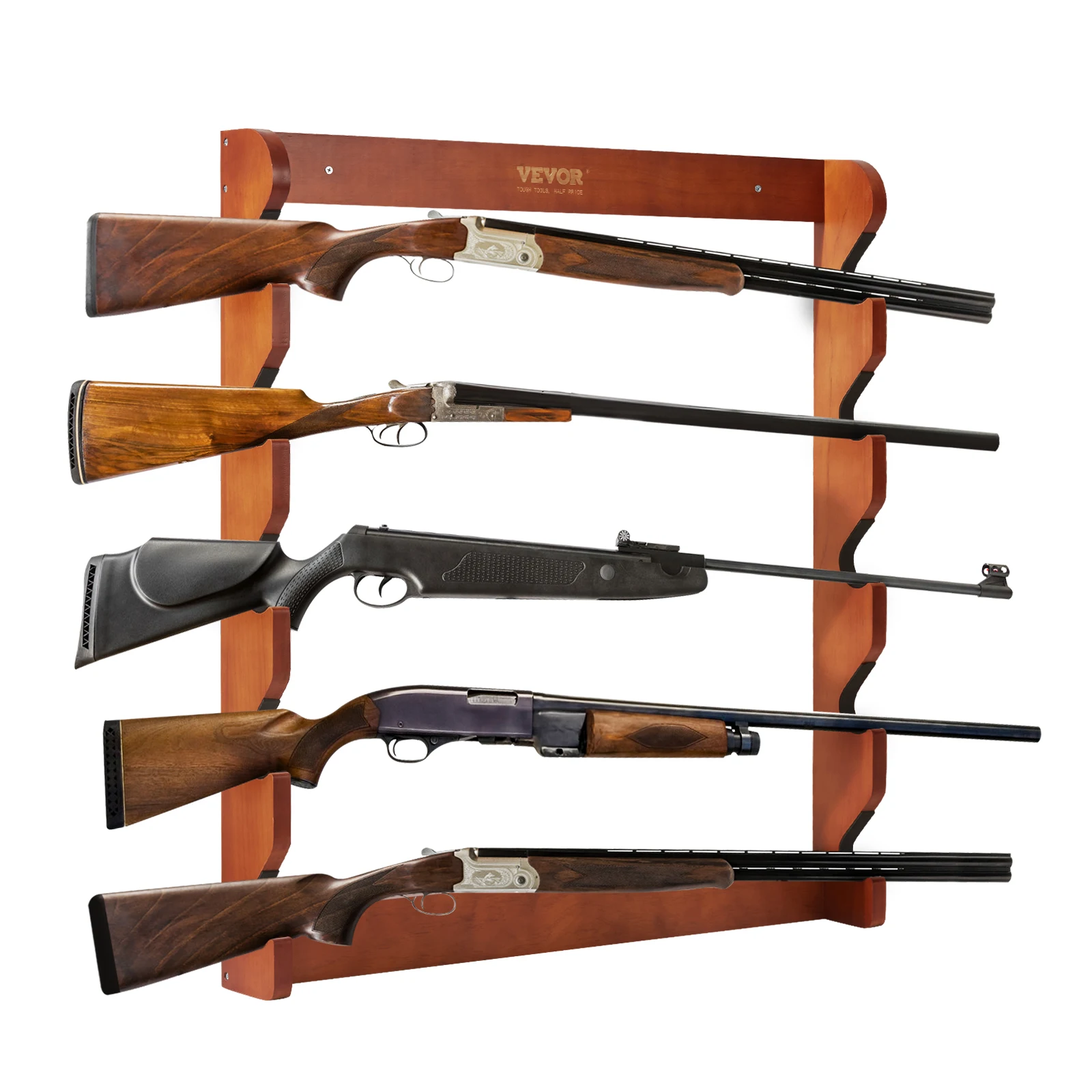 VEVOR Gun Rack Wood Gun Rack Wall Mount Gun Display Rack holds 4/5 Rifles Shotguns 132 lbs Heavy Duty Rifle Rack w/ Soft Padding