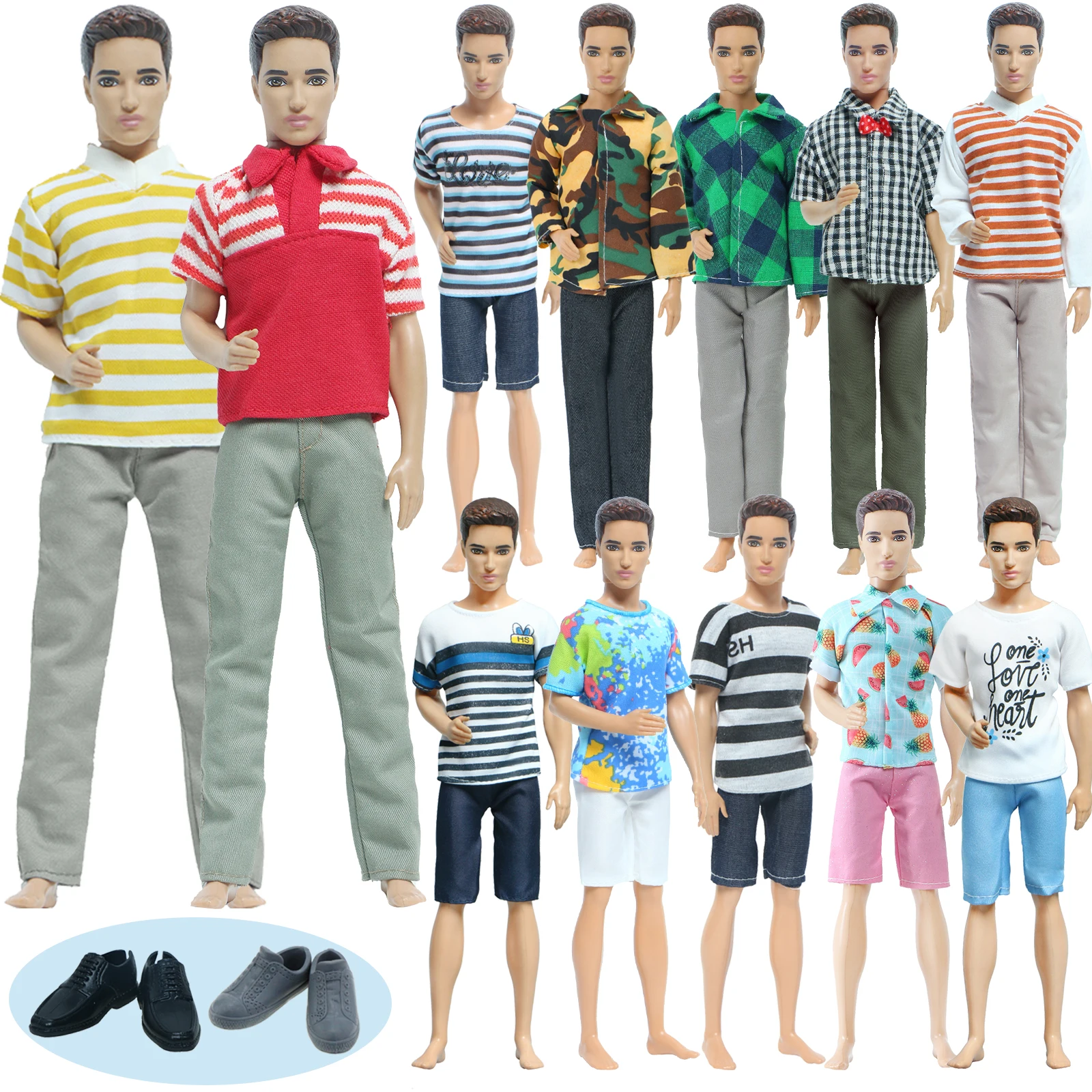 Doll Clothes 5 Set Men's Doll Outfit Pants T-shirt 2 Shoes Slippers for Ken Doll Accessories Toys