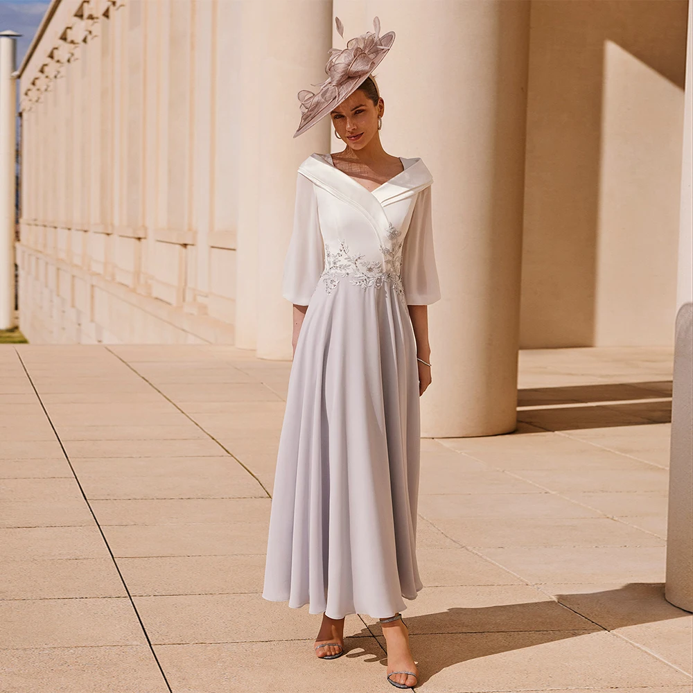 Elegant-Wedding-Guest-Dresses-Ankle-Length-3-4-Sleeves-A-Line-Mother-of ...
