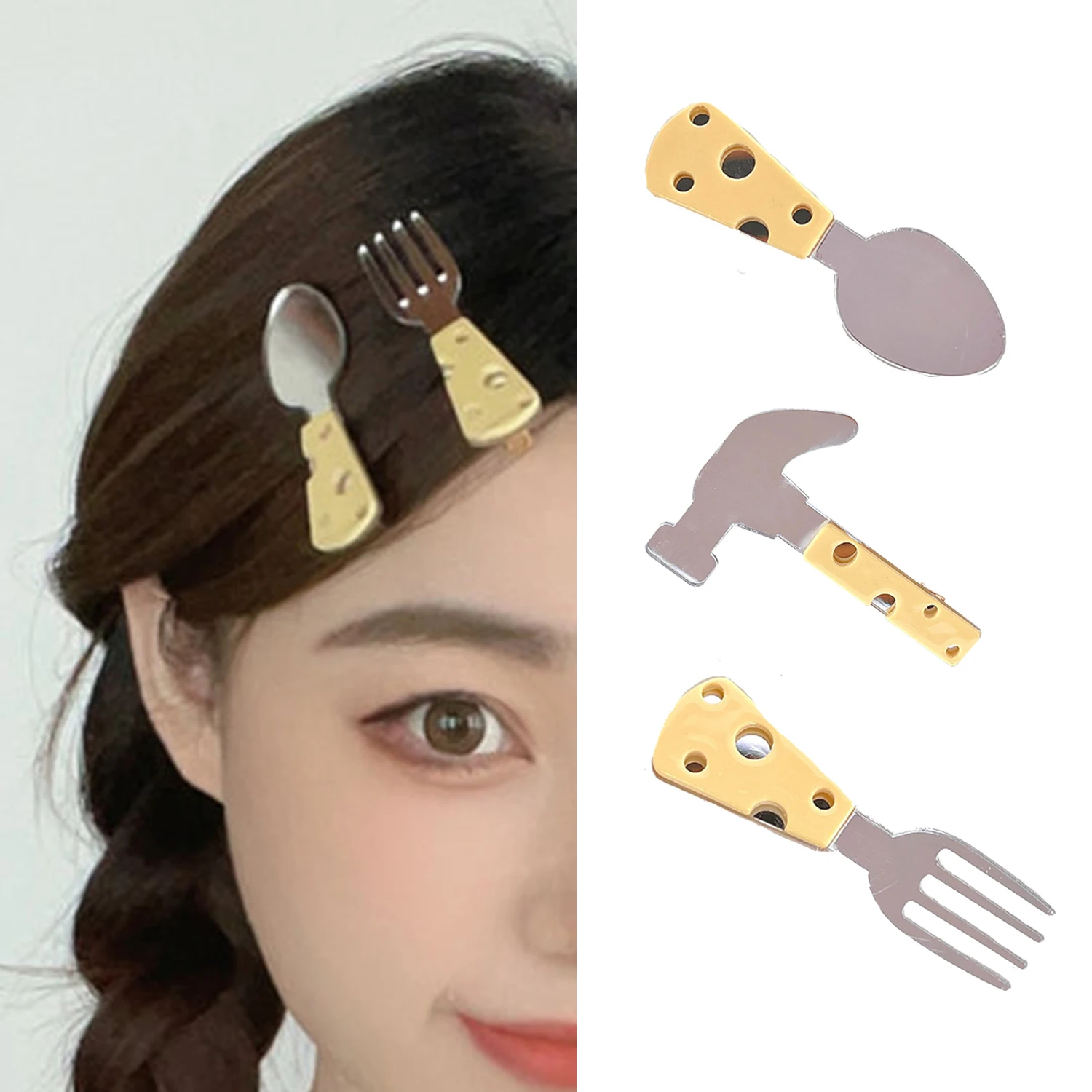 

Punk Hairpin Headdress Blade Cheese Knife Fork Cute Cool Hair Clip Creative Fashion Hair Accessories For Women Men Party Jewelry
