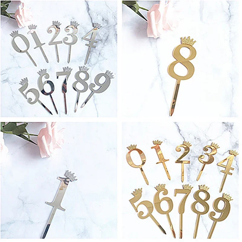 Acrylic Glitter Crown Numbers Happy Birthday Cake Topper Birthday Cakes Baby Shower Cupcake Toppers Wedding Cake Decor Tools