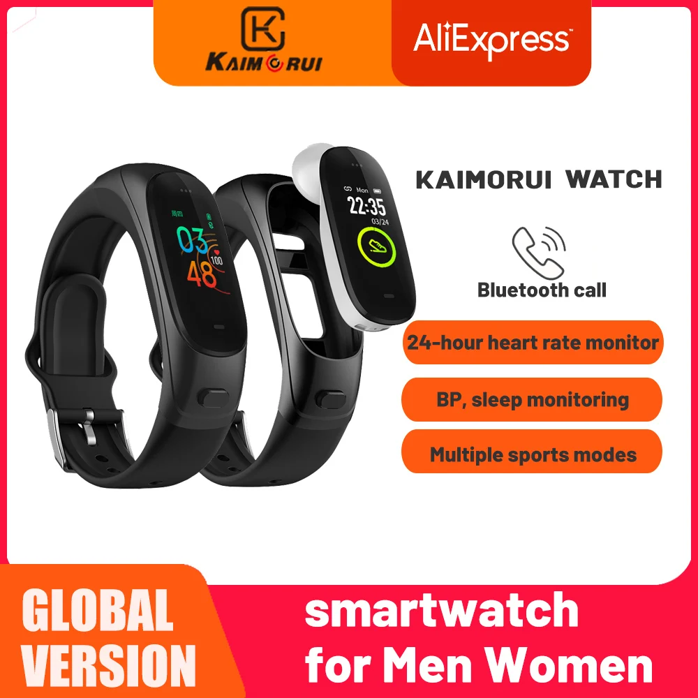 

Kaimorui 2022 Sport Smart Bracelet With Bluetooth Earphone Heart Rate monitor Multi Language Wristband Smartwatch Men women