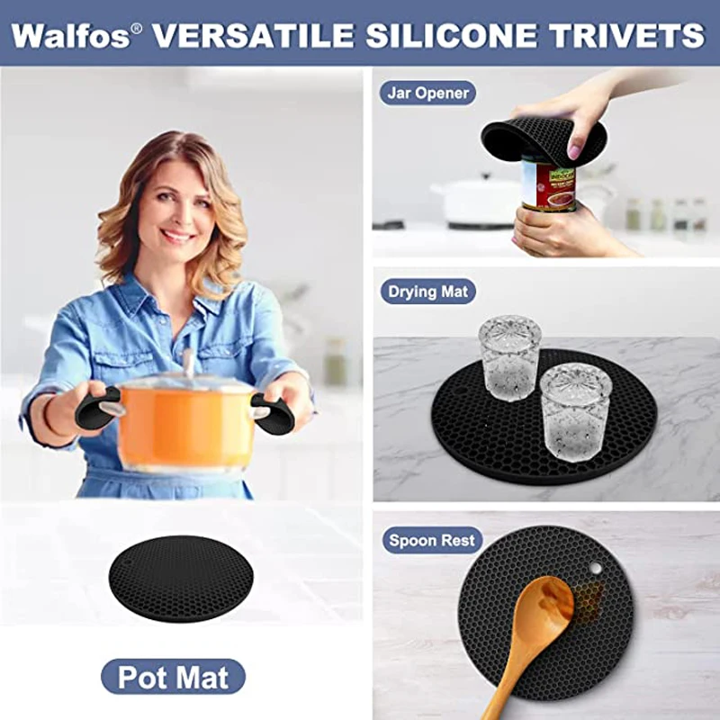 Silicone Trivet Pot Mat, Silicone Pot Holders for Hot Pan and Pot Pads.  Heat Resistant Counter Mats for Tables Placemats,Countertops, Spoon Rest  and