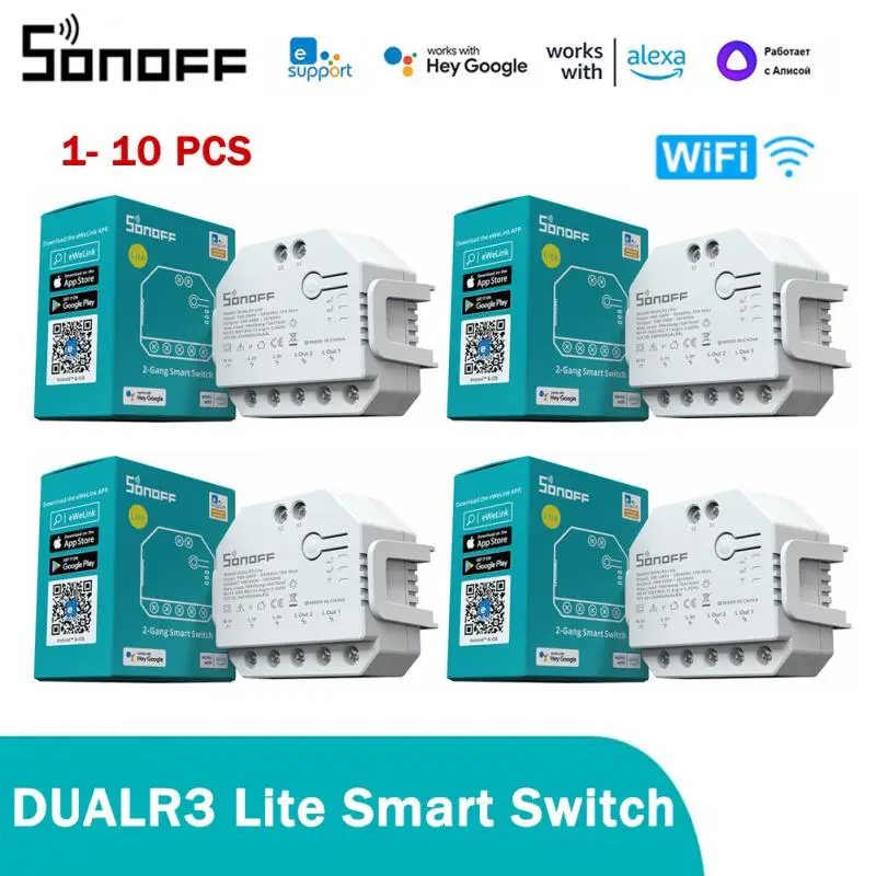 

1-10PCS SONOFF DUALR3 Lite Dual Relay Module DIY MINI Wifi Smart Switch 2-Way Control Timing Via EWeLink Alexa Google Smart Home