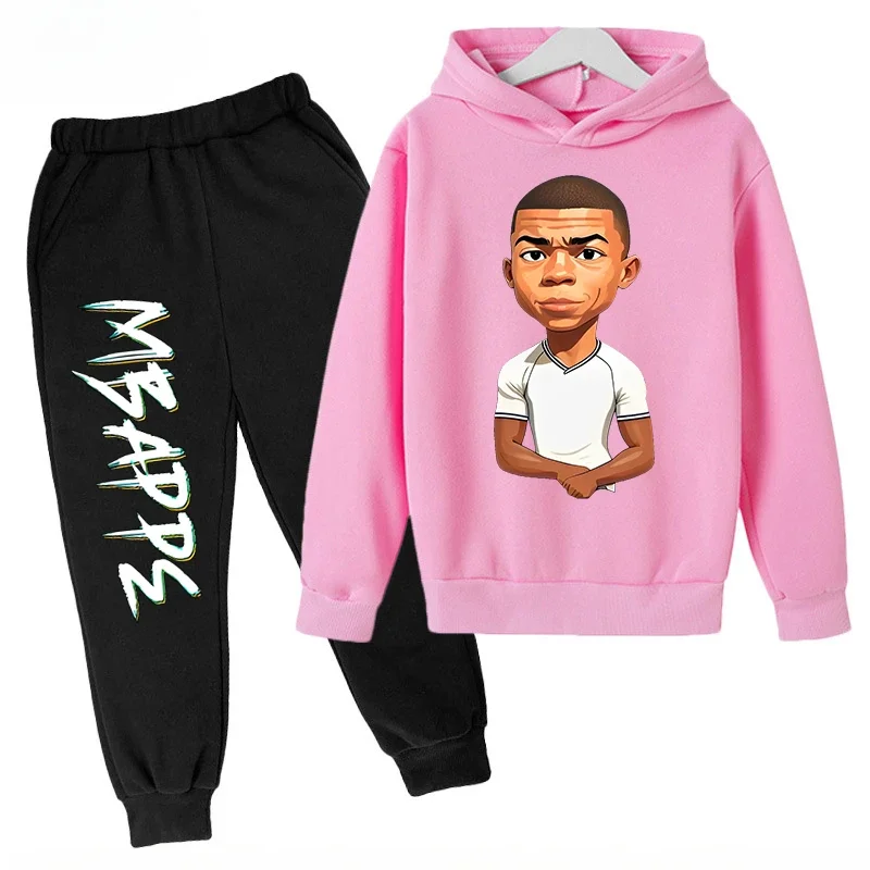 thumbnail image 1 of Conjunto de sudadera y pantalones con estampado de Mbappé para niños, primavera y otoño, conjunto de ropa deportiva de 2 piezas para niños y niñas, ropa para niños, 1 of 5