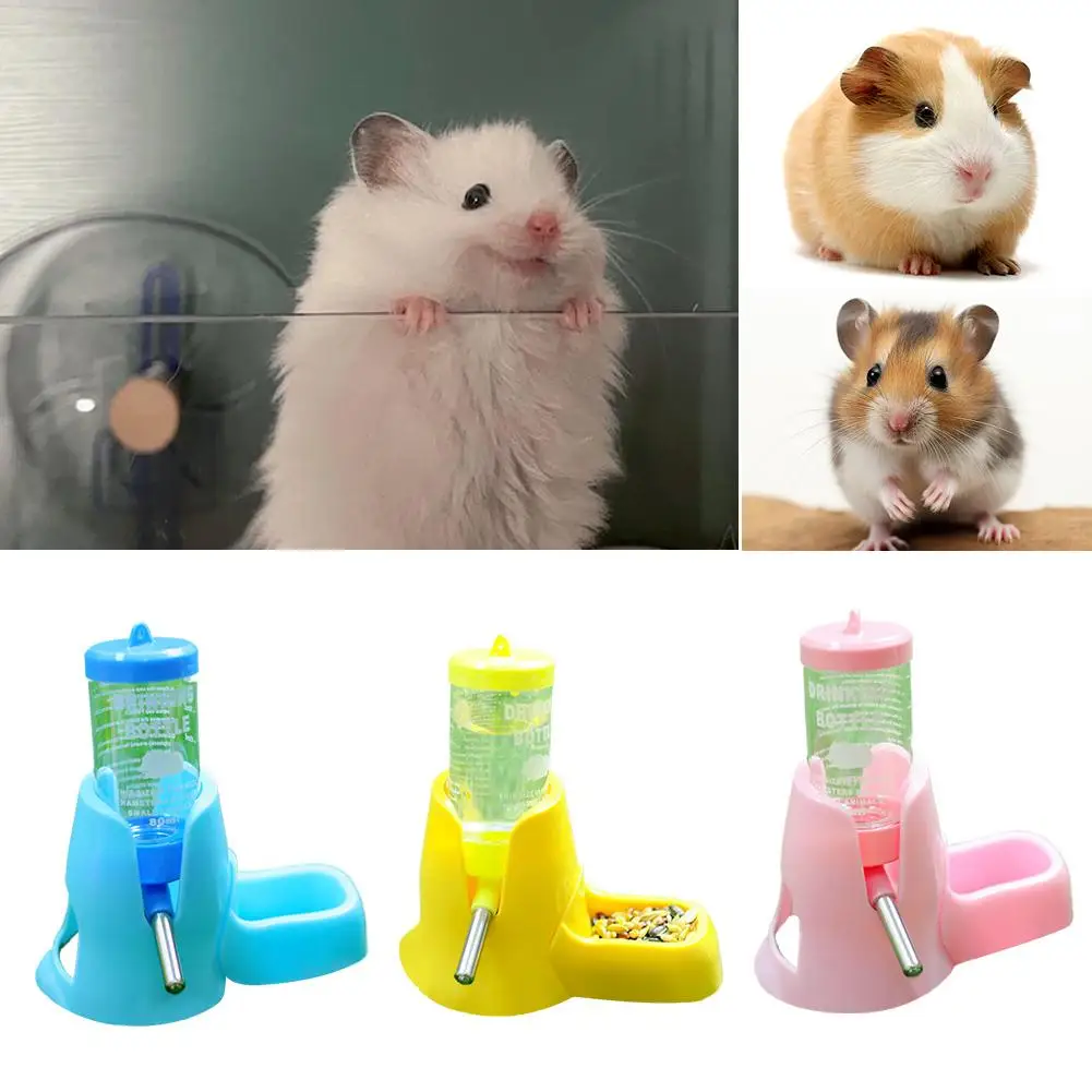Automatic Small Animal Water Bottle Leak-Proof With Food Bowl - Hamster Guinea Pig Rat Drinking Water Dispenser