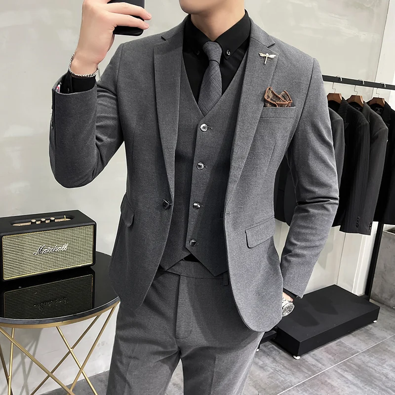 (블레이저 + 바지 + 조끼) 패션 남자 캐주얼 부티크 비즈니스 웨딩 Groomsmen 정장 재킷 코트 바지 양복 조끼