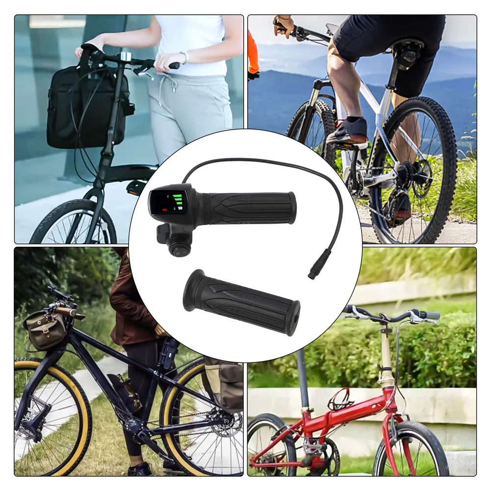 Enhanced Electric Bicycle Throttle Grip with Start Button & Voltage Display for E-Bike and Scooter Handlebar Accessories