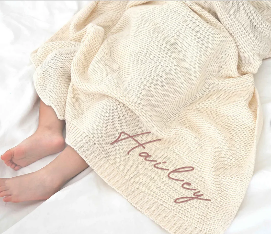 Personalized Knit Baby Blanket, Baby Shower Gift, Embroidered