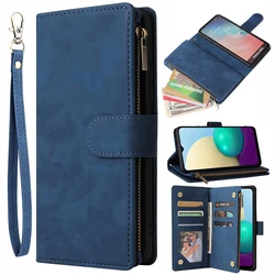Sleek Zipper Pocket Wallet with Multiple Card Slots and Stand Function for Samsung A7 2018 (Blue)