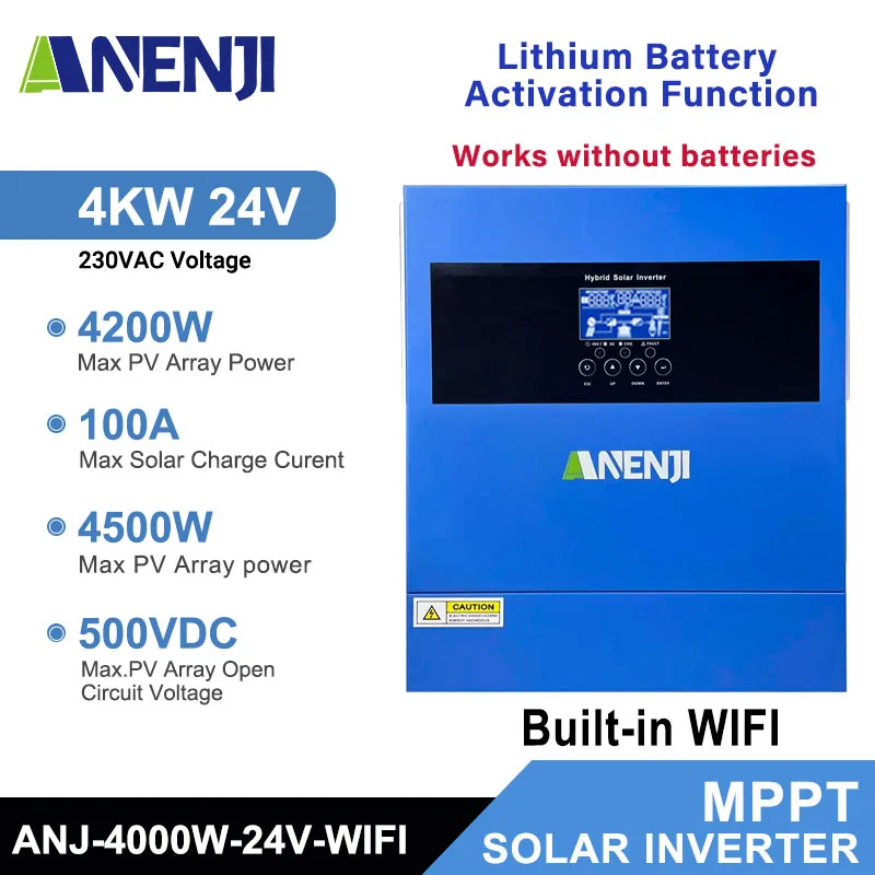 2KW 4KW HYBRID SOLAR INVERTER 24V PURE Sine WAVE พลังงานแสงอาทิตย์อินเวอร์เตอร์พลังงานแสงอาทิตย์ 230VAC 100A MPPT ชาร์จพลังงานแสงอาทิตย์ PV 500V 1