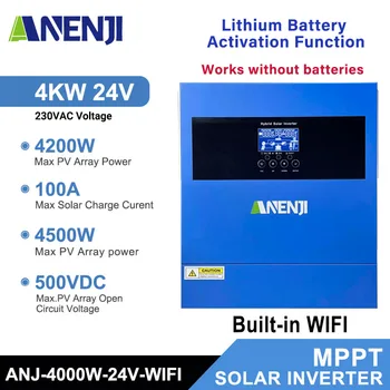 2KW 4KW HYBRID SOLAR INVERTER 24V PURE Sine WAVE พลังงานแสงอาทิตย์อินเวอร์เตอร์พลังงานแสงอาทิตย์ 230VAC 100A MPPT ชาร์จพลังงานแสงอาทิตย์ PV 500V 1