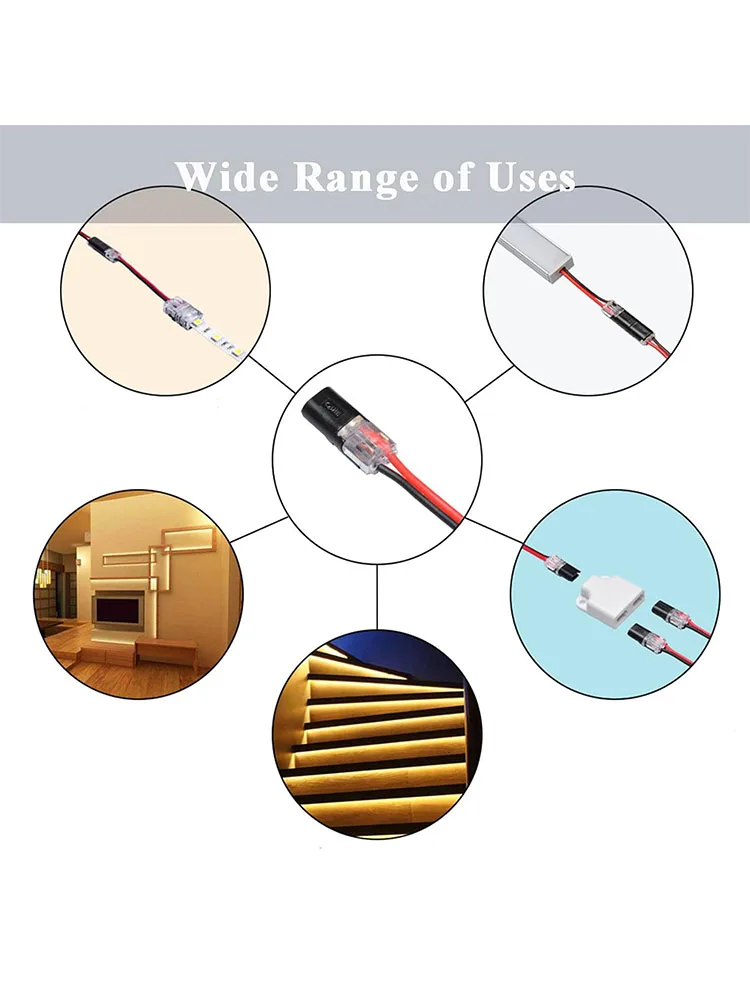 Dual Wire Locking Plug Connector for Low Voltage Applications, Ideal for LED Light Strips