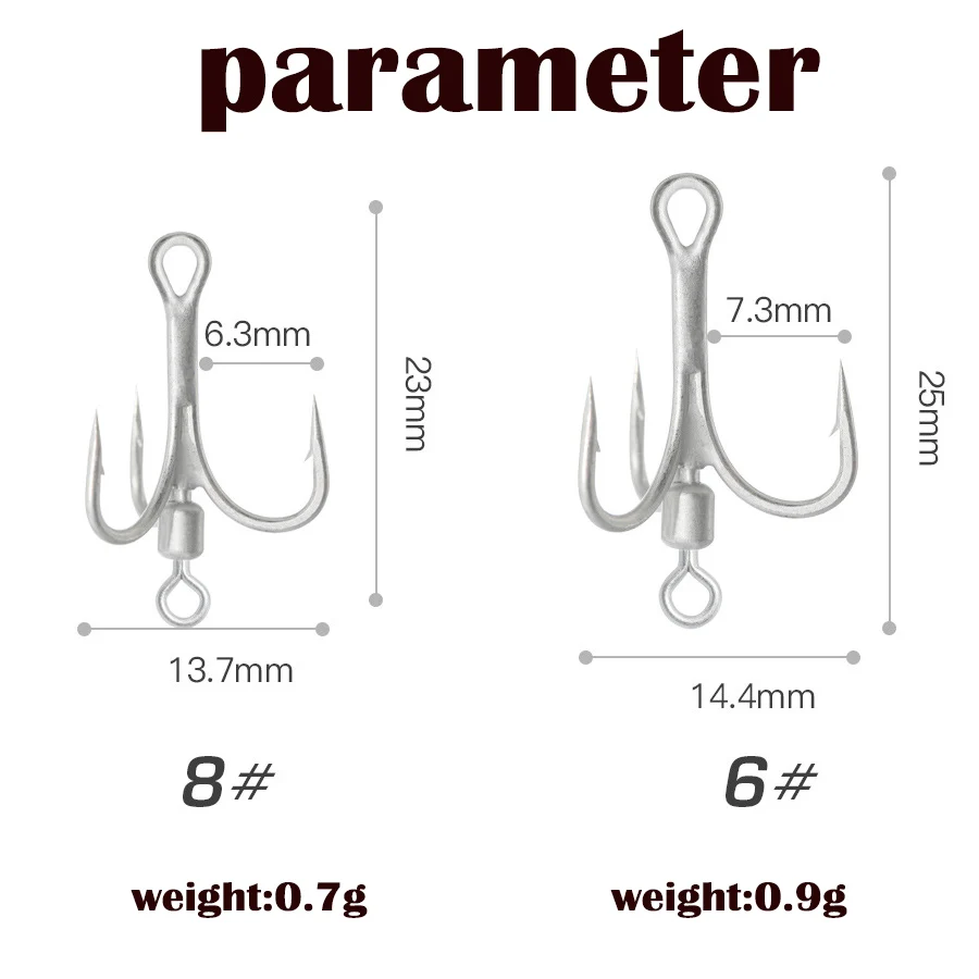 Treble Hook with Spoon, Fishing Tackle, Spinner Bait, 8 #, 6 #, 3Pcs per Lot