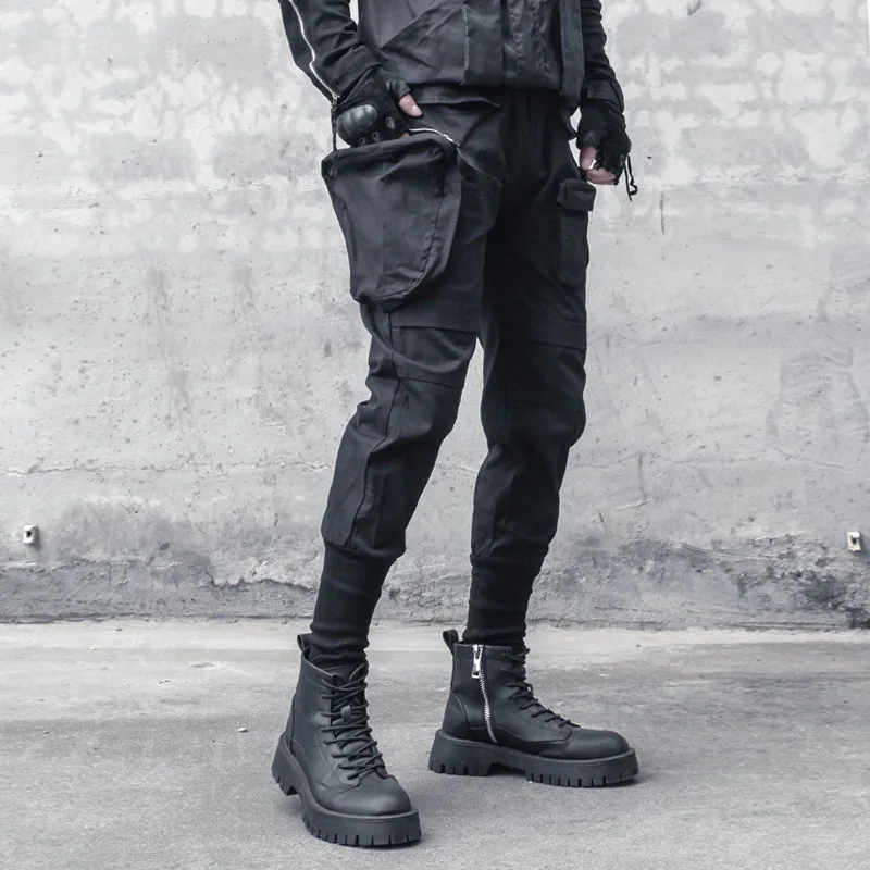 

Темные летние маленькие штаны для парикмахера, мужские хип-хоп брюки, Techwear, корсет с карманами, брюки-карго, тактические штаны, хипстерские