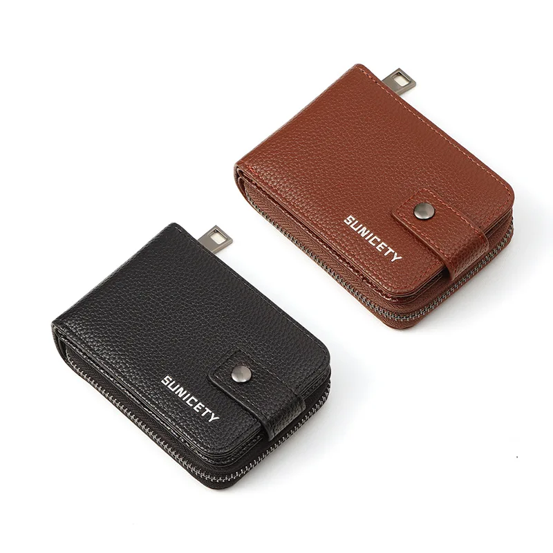 European and American new men's short wallet Multi card fashionable leisure zero wallet Litchi thin horizontal organ bag