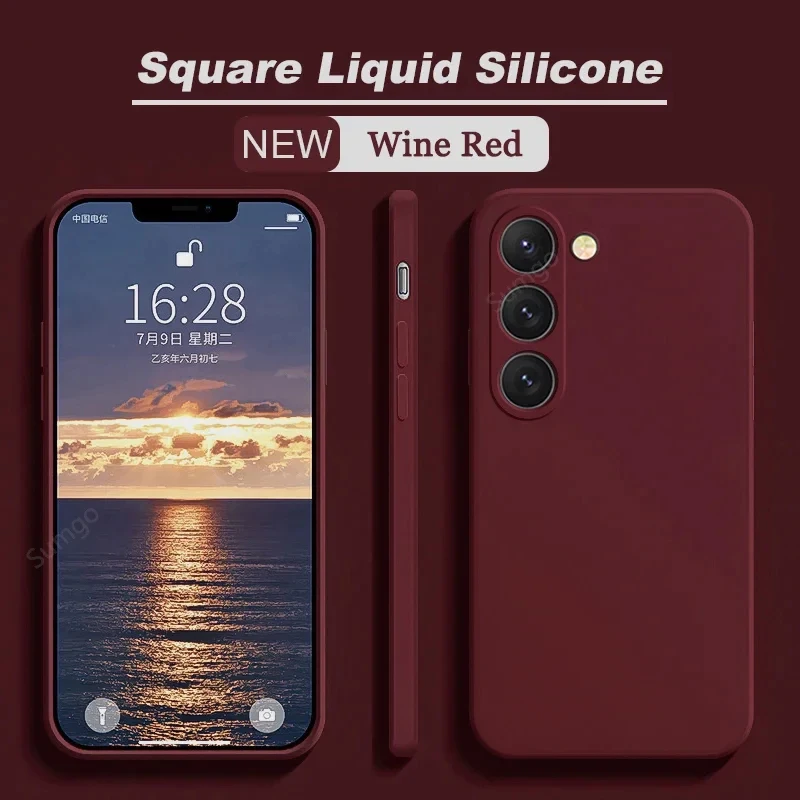 thumbnail image 1 of Nueva funda cuadrada de silicona líquida para Samsung Galaxy S24 S23 S22 S21 S20 Ultra Plus FE A54 A53 A52 A73 5G 4G funda suave a prueba de golpes, 1 of 5