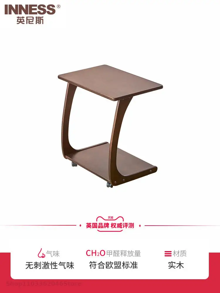 Solid Wood Side Table Sofa Side Cabinet Movable Table Living Room Mini Coffee With Wheels Simple Small Apartment Bedside
