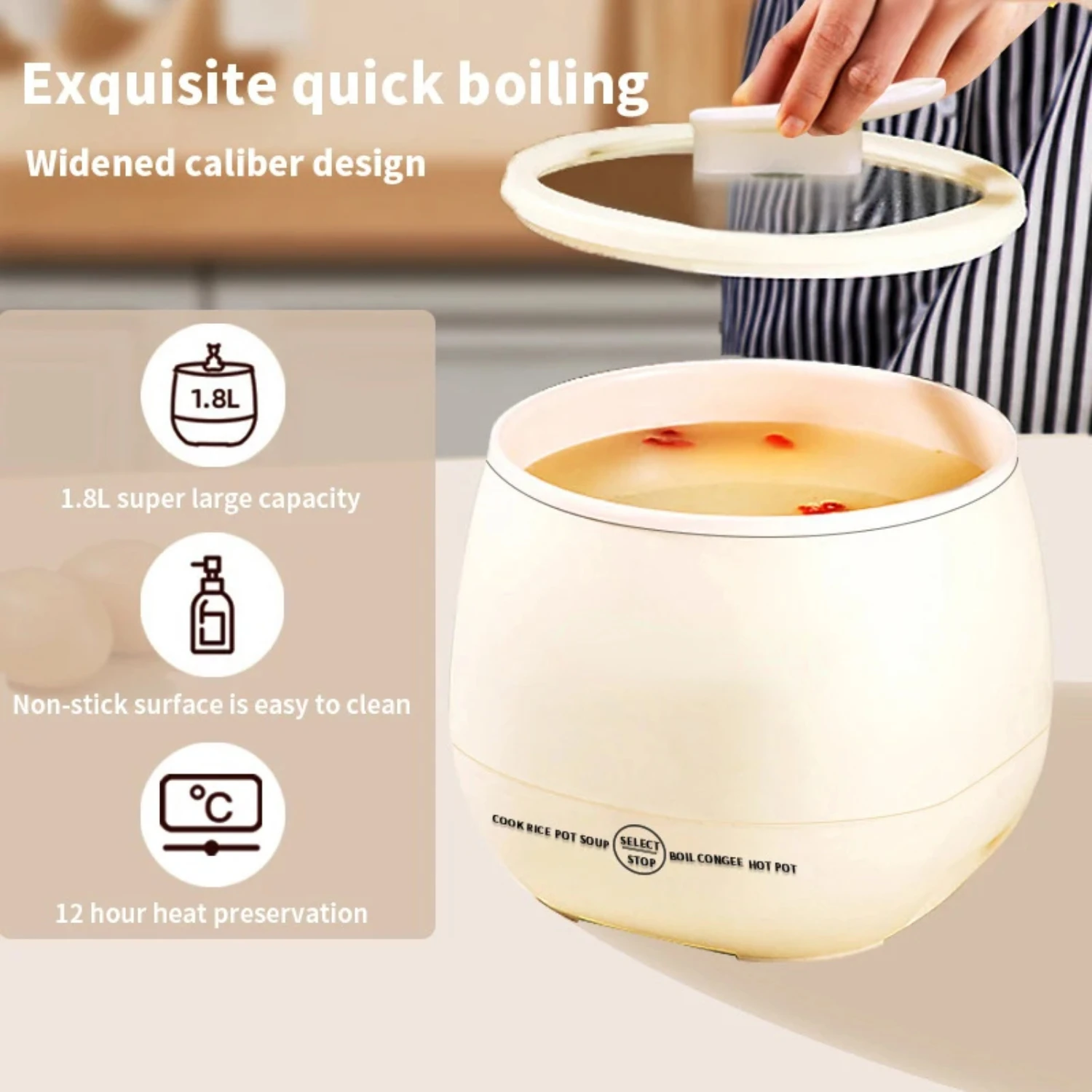 NEW Convenient and versatile mini rice cooker with 1.8L capacity-Ideal for dormitory use-Effortless cooking thanks to durabl
