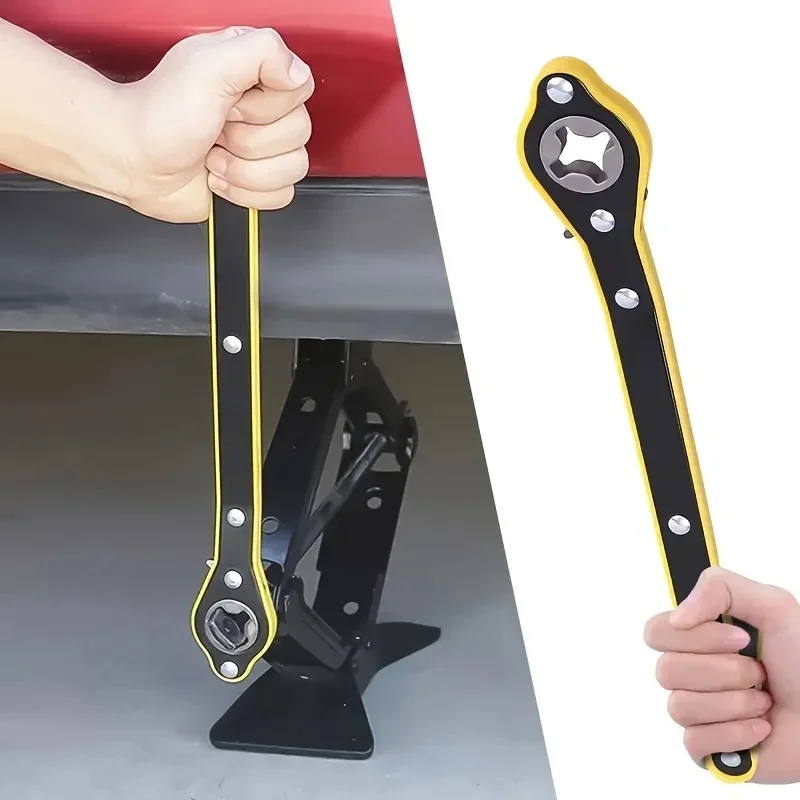 Ameribox Scissor Jack Handle Ratchet Wrench - 6mm Hex, 13" Long, For Easy Car Tire Changes (Black/Yellow)