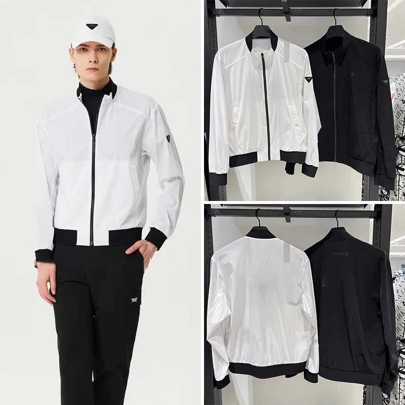 

Summer 2024 Golf Men's Zip Stand Collar Jacket Quick Dry Casual Thin Trench Coat Long Sleeve Jacket