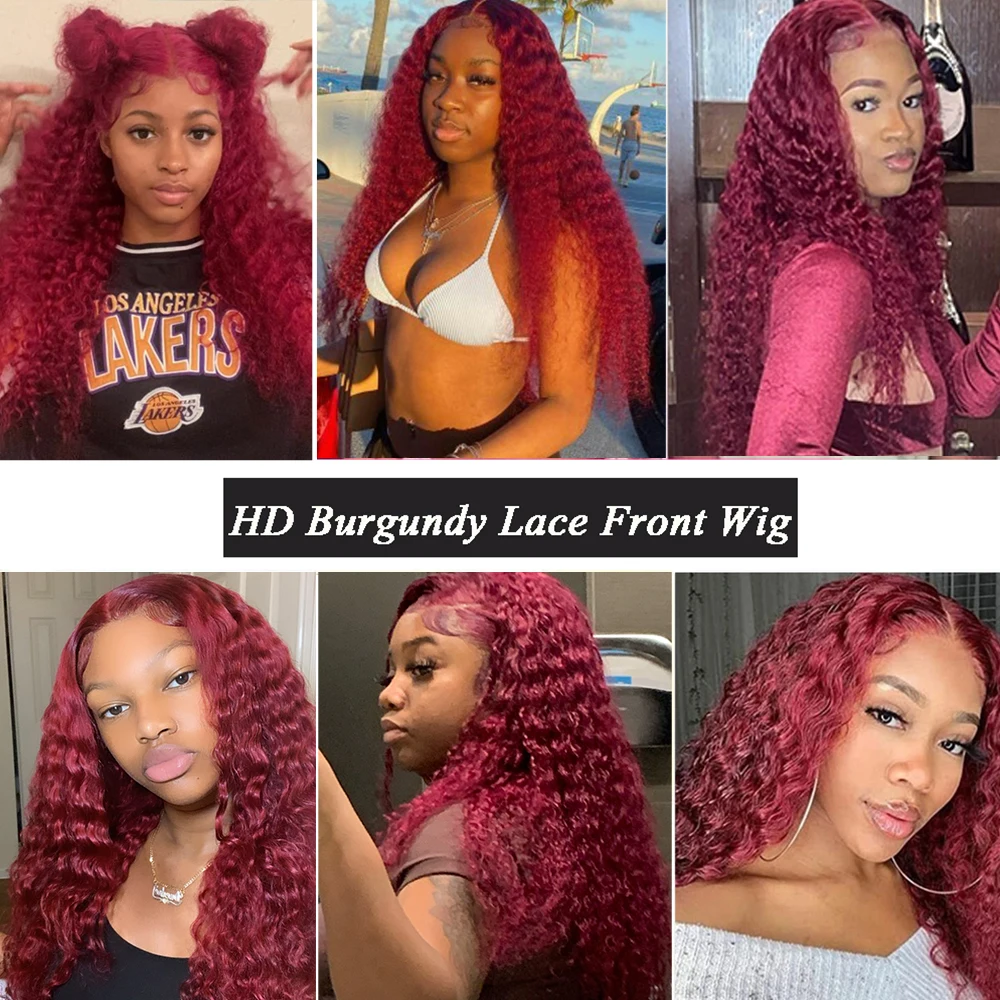 4x6 Glueless Wig 99J Burgundy Deep Curly Human Hair Wigs Ready to Wear 13X4  HD Lace Frontal Wig Wear to Go Wig with Elastic Band - AliExpress